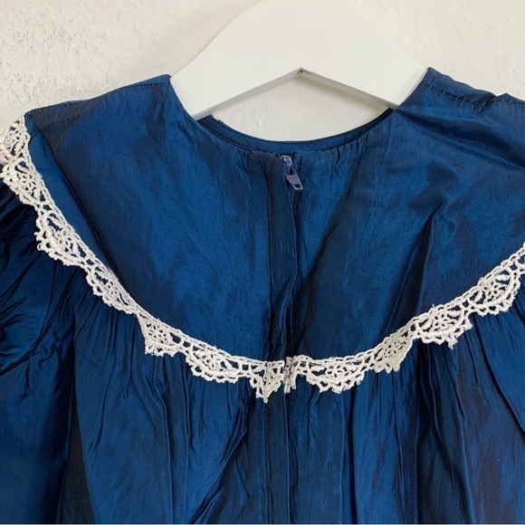 Vintage Jessica McClintock Gunne Sax Baby Taffeta Dress Big Collar Lace - Picture 11 of 17